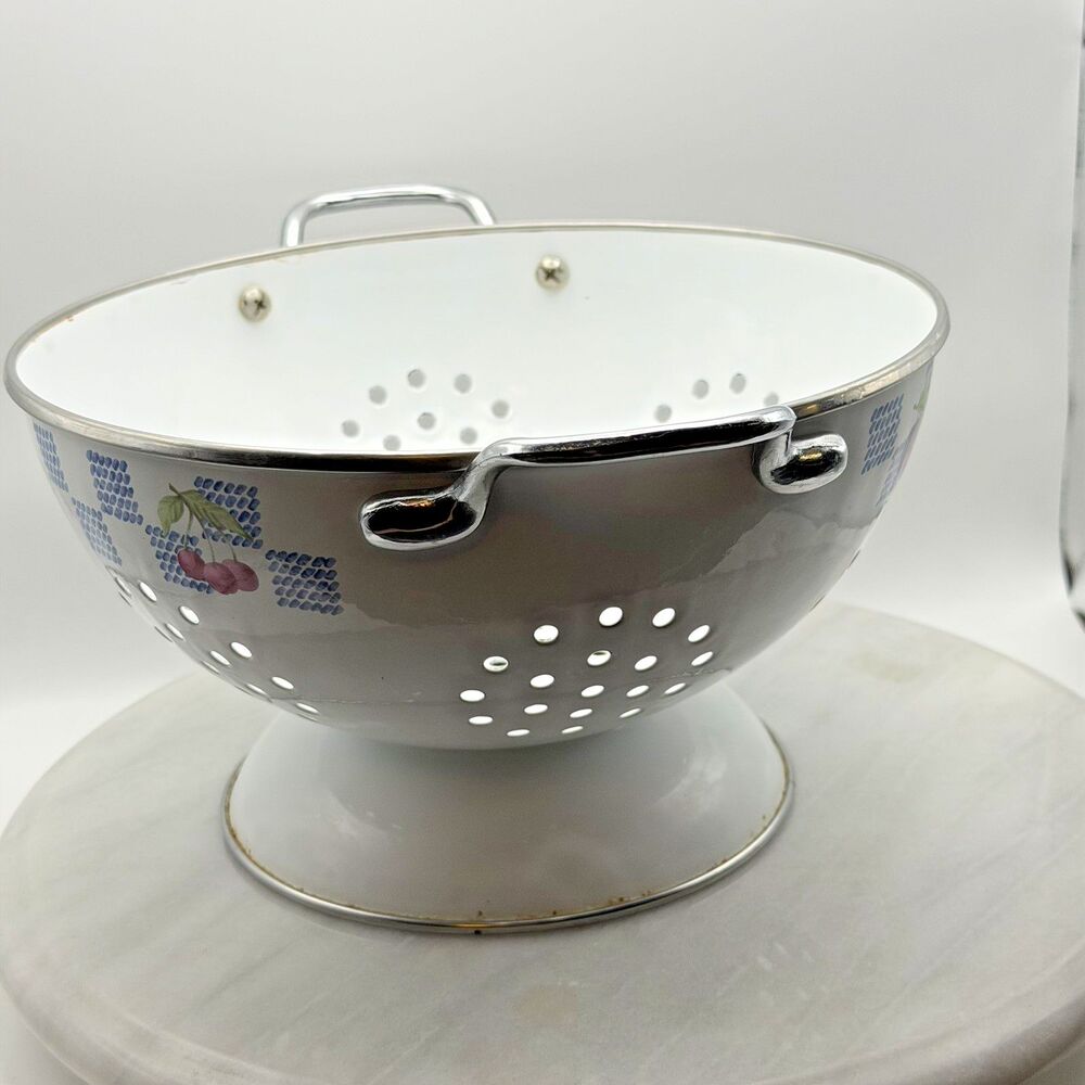 Pfaltzgraff Hopscotch 9 1/2" Metal Colander Strainer Vintage 80s Cottagecore